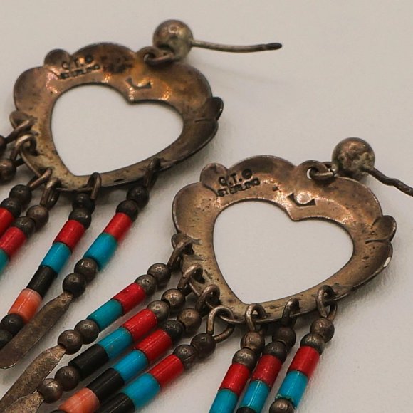 Sterling Silver Heart Feather Turquoise Coral Bead Earrings by QT - Picture 6 of 8